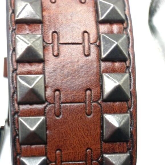 Double Row Studded Leather Belt Brown New - Picture 8 of 10